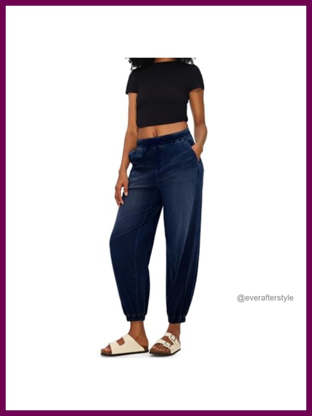 Women's High Waisted Barrel Jeans Elastic Cuffed Baggy Denim Pants